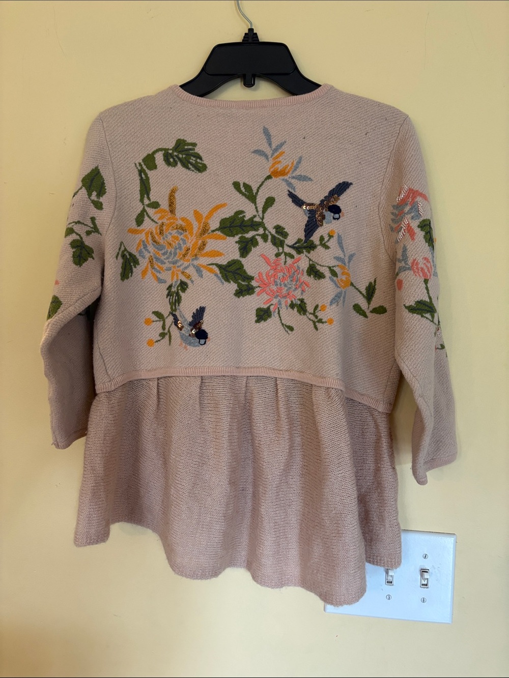 Anthropologie Blush Pink Embroidered Floral Peplum Cardigan - Picture 4 of 4